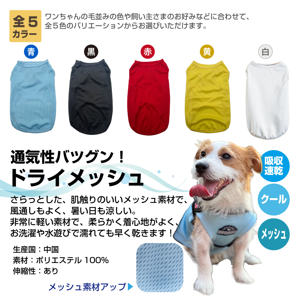 前にも後ろにも愛犬の名前が入る！ ドライメッシュタンク